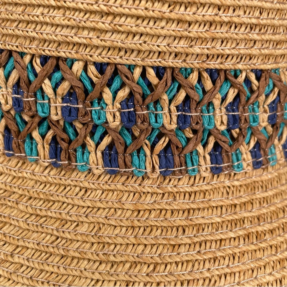 C.C Straw Fedora Hat with Turquoise and Purple Trim - Picture 2 of 11